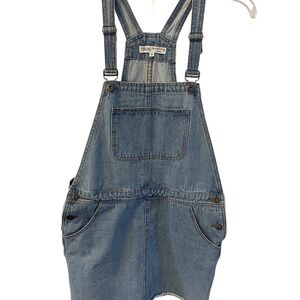 Timing Denim Collection Denim Overall Skirt Frayed Hem  Multiple Pockets Sz M